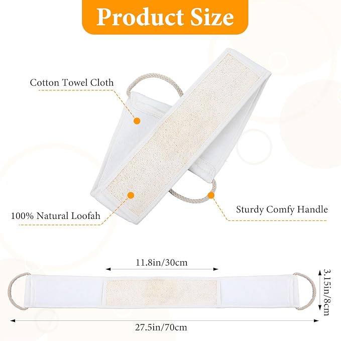 LXUEJIE Natural Loofah Back Scrubber, Exfoliating Body Scrubber, Loofah Exfoliating Bath Strap Shower Loofah Back Sponge to Clean Body Deeply for Women and Men