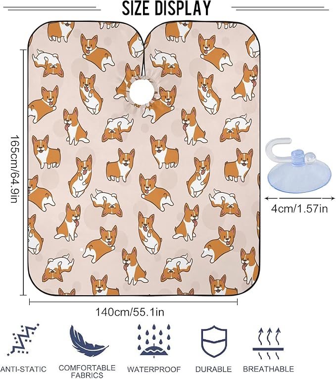 Visesunny Barber Cape - Corgi Dog Cartoon Animal Polyester Hair Cutting Salon Apron - Anti-Static, Water-Resistant Haircut Shaving Cloth Beard Bib
