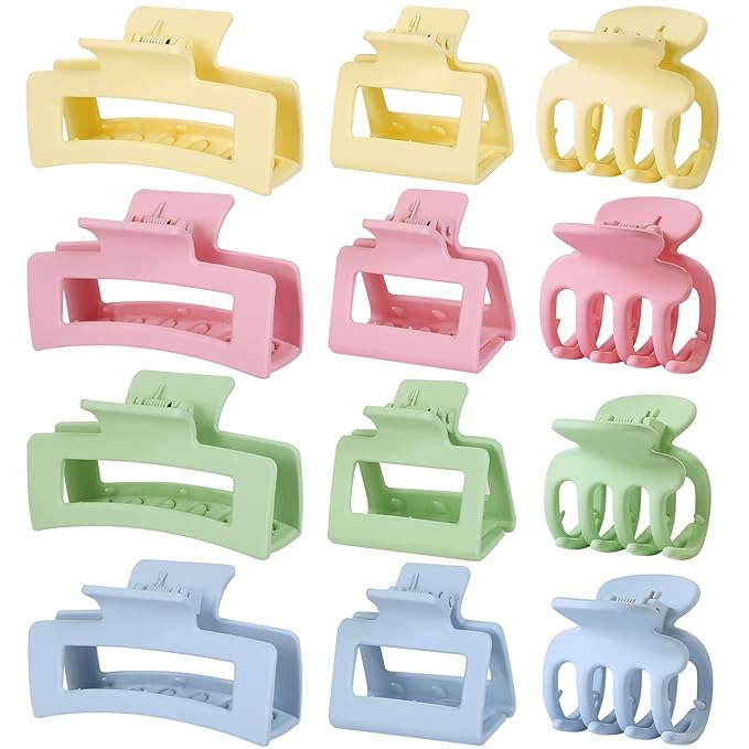 SMKSL 3 Styles Hair Clips for Women Small Medium Big Claw Clips for Thin Thick Hair 12 Pcs Hair Claw Clips Hair Clips Combination Hair Accessories for Women (Colorful)