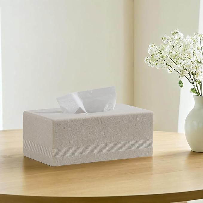 Haocoott Tissue Box Cover Rectangle, Sandstone Look, Simple Stripe, Beige