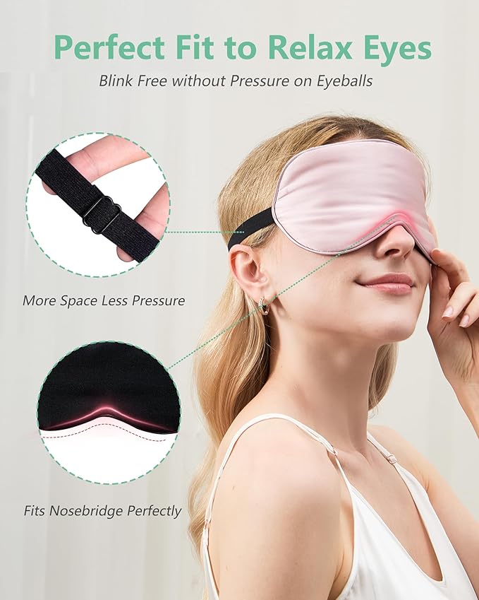 BeeVines 100% Real Mulberry Silk 2 Pack Sleep Mask, Natural Pure Silk Eye Masks with Adjustable Strap for Sleeping, Block Light Eye Sleep Shade Cover, Reduces Puffy Eyes Traveling Gifts