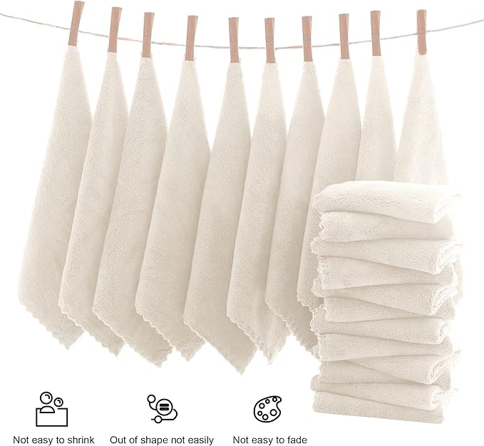 MOONQUEEN Ultra Soft Premium Washcloths Set - 12 x 12 inches - 24 Pack - Quick Drying - Highly Absorbent Coral Velvet Bathroom Wash Clothes - Use as Bath, Spa, Facial, Fingertip Towel (Cream)