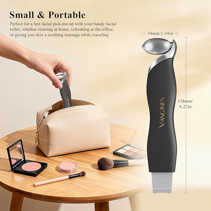 Vangines Ice Roller for Face & Eyes, Cooling Facial Roller with Blackhead Remover & 2 Silicone Brushes, Stainless Steel Face Roller for Puffiness, Pores & Deep Cleansing(Black)
