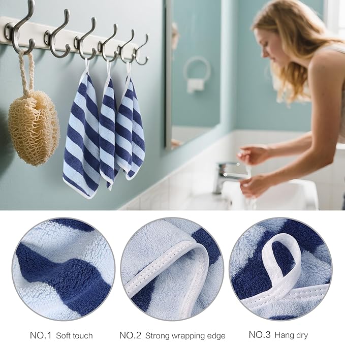 Microfiber Facial Cloths Fast Drying Washcloth 12x12inch Stripes 6 pack