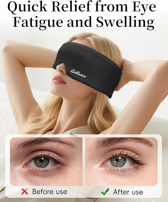 Cooling Eye Mask for Puffy Eyes, FSA Eligible HSA, Headache and Migraine Relief Gel Eye Mask, for Headache, Puffiness, Eye Strain, Reusable Face Ice Pack for Post-Surgery Care (Black)