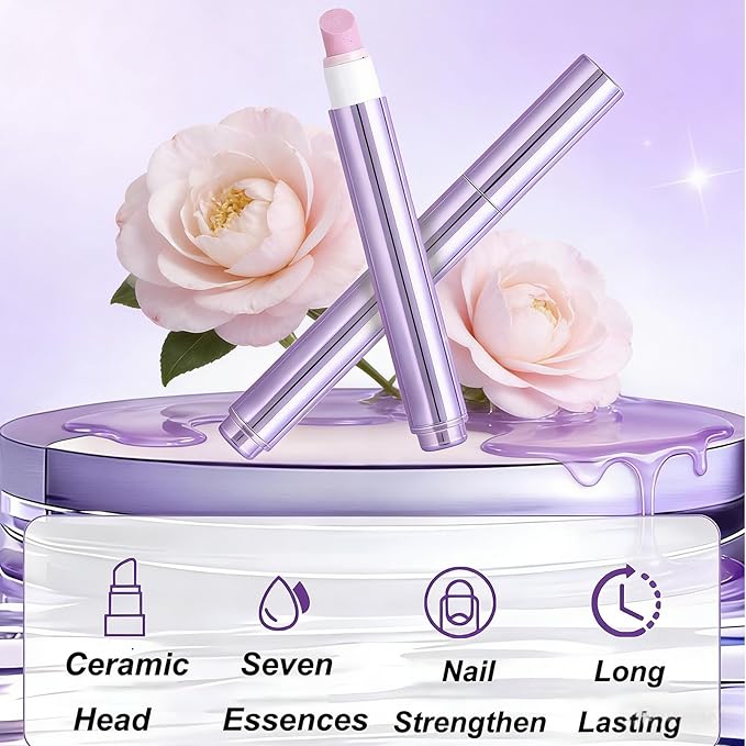 KAHSOSE 2Pcs 3-in-1 Nail Care Pen, Cuticle Oil Pusher Pen with Ceramic Tip, Nail Oil Pen for Dry Cuticles & Hangnails, Moisturizing Nail Conditioning Pen for Nails & Cuticle