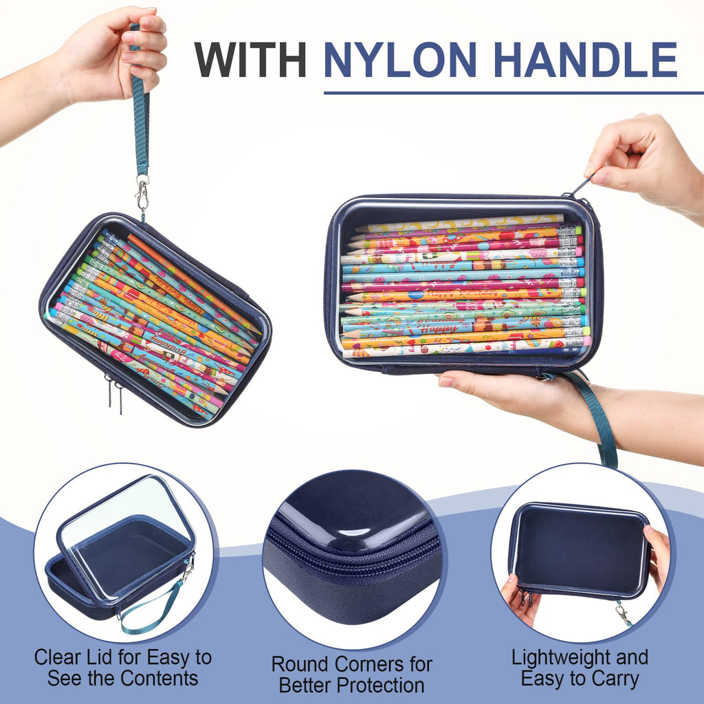 Gaillty 4 Pcs Hard Clear Zipper Case Hard Shell Plastic Pencil Case Large Transparent Pencil Box Portable Travel Organizer Toy Storage Bins for Home Office Cosmetics(Gray,Dark Blue,Blue,Black)