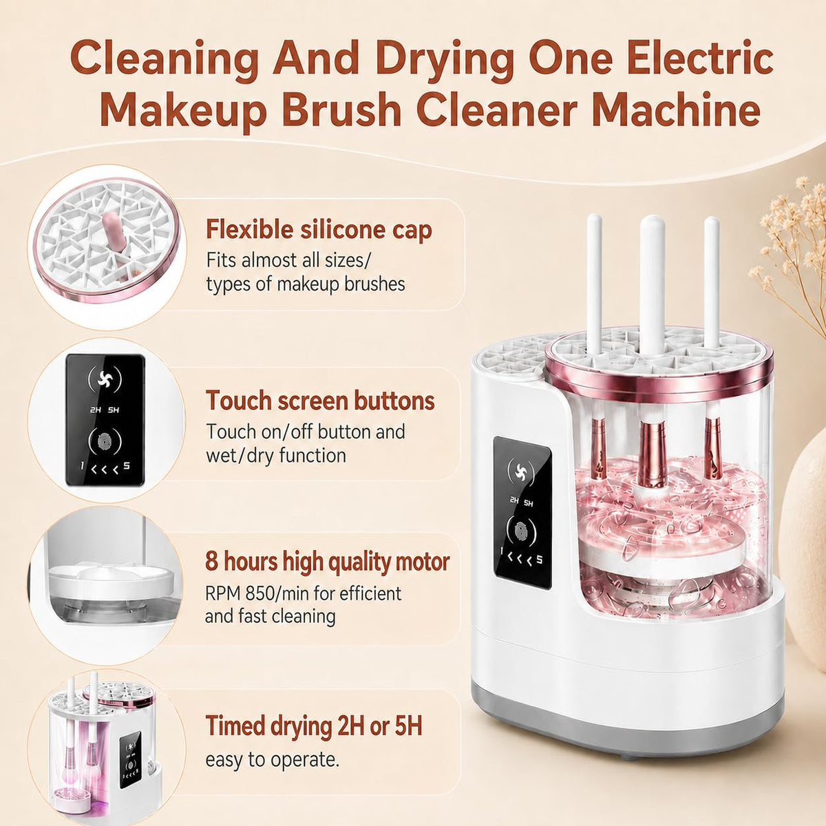 3-IN-1 Electric Makeup Brush Cleaner Machine and Dryer, SBMKK Automatic Make Up Brush Cleaner Tool, for All Size Brush Sponges Beauty Cosmetic Set