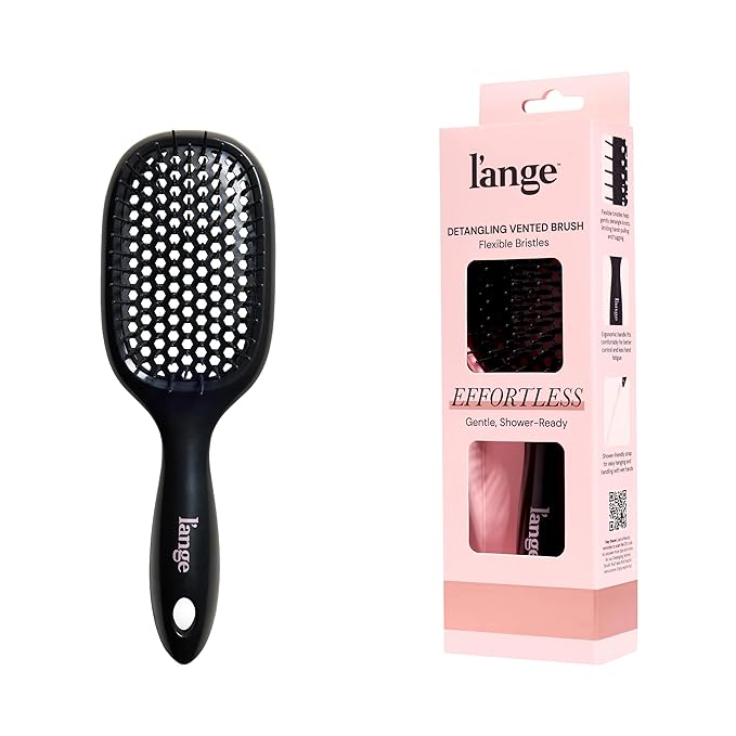 L'ANGE HAIR Detangling Vented Brush | Flexible Bristles for Wet or Dry Hair | Gentle Glide to Reduce Breakage | Ergonomic Shower Brush | Great for All Hair Types & Sensitive Scalps (Black)