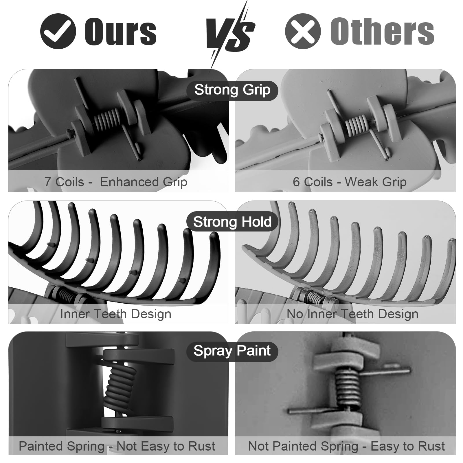 TOCESS Hair Claw Clips for Women - 8PK Large Neutral Matte Jumbo Hair Clips for Thick, Thin, Long, Short, Curly Hair Girls, Big Jaw Clip Set for Daily Use(Midnight Black)