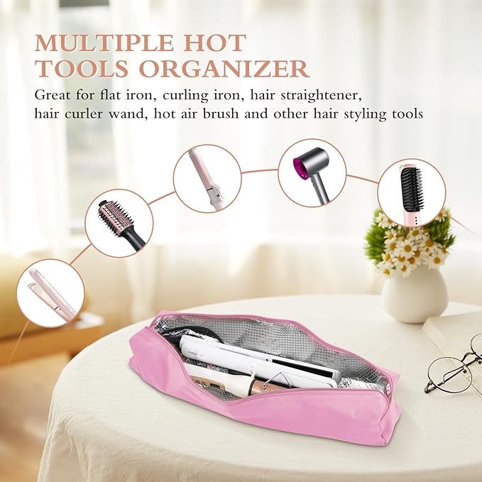 Suafrnut Professional Hot Hair Tools Organizer Bag Portable Travel Heat Resistant Storage Case Pouch for Curling Irons, Flat Irons, Hair Straightener and Styling Tools(17.7" x 3.2"x 3.2")