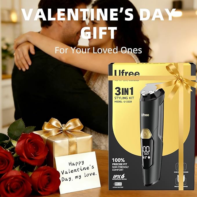 Ufree 3-in-1 Beard Trimmer for Men, IPX6 Waterproof Electric Razor Shaver, Hair Mustache Body Nose Trimmer, Type-C Clippers Husband Father boy Grooming Kit, Birthday Gifts for Men Dad