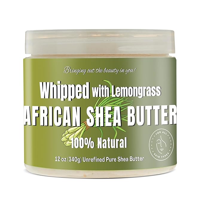 RA COSMETICS Whipped Shea Butter with Lemongrass Extract – 100% Unrefined Shea Body Butter from Ghana – Moisturizes Skin, Nourishes & Conditions Hair – Softens and Smooths Lips, Hands & Feet – 12oz