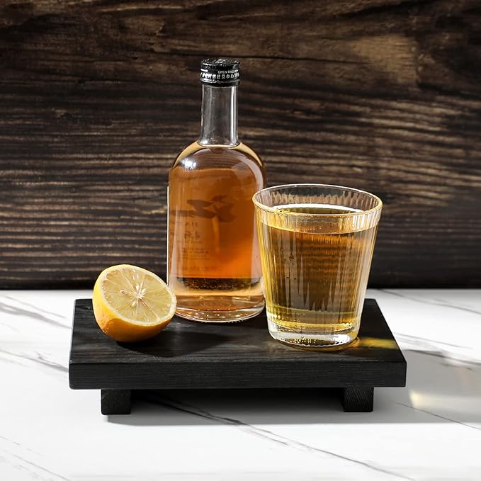 Bathroom Tray Wood Riser Kitchen Decor Soap Holder, 9" x 6" Black