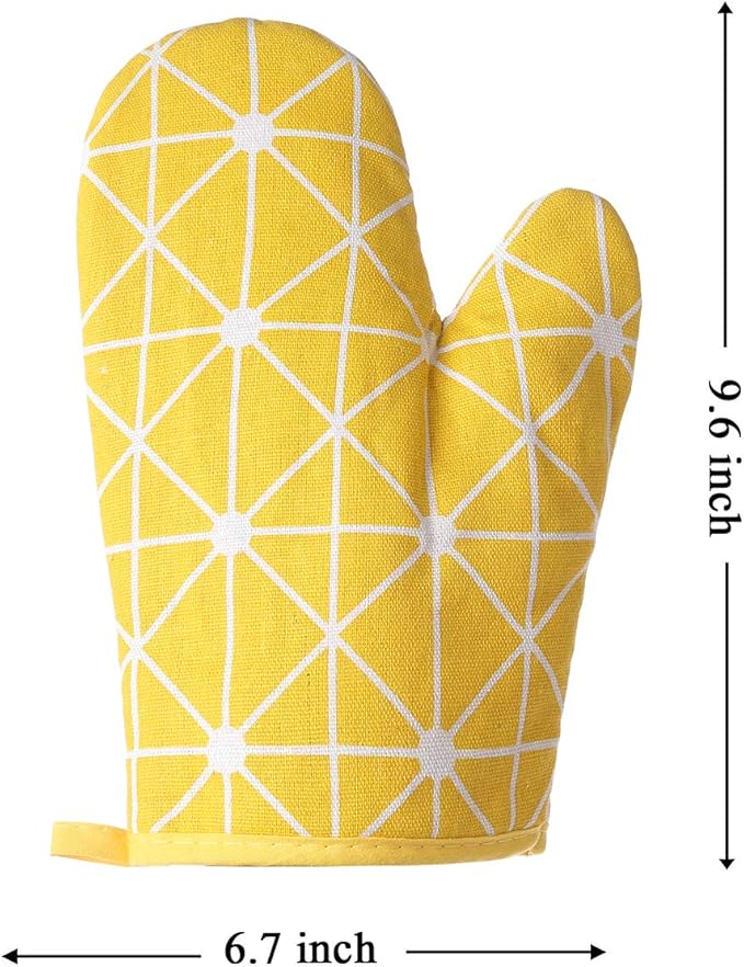 Win Change Oven Mitts and Potholders BBQ Gloves-Oven Mitts and Pot Holders with Recycled Infill Silicone Non-Slip Cooking Gloves for Cooking Baking Grilling (4-Piece Set,Yellow)