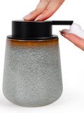 INGOFIN Ceramic Foaming Soap Dispenser -12oz Foam Hand Soap Dispenser Bathroom, Modern Refillable Dish Wash Soap Bottle for Kitchen with Large Pump,Kiln-Glazed Grey White