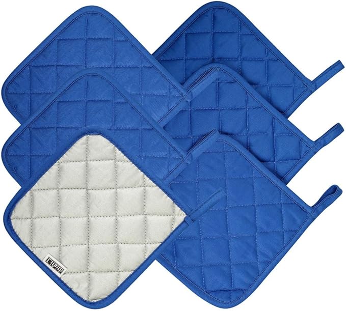 Lifaith 6 Pack Potholders Kitchen Pot Holders Set,Cotton Pot Holders for Kitchen 7 inch hot Pads,Heat Resistant Hot Pads for Cooking and Baking Dark Blue