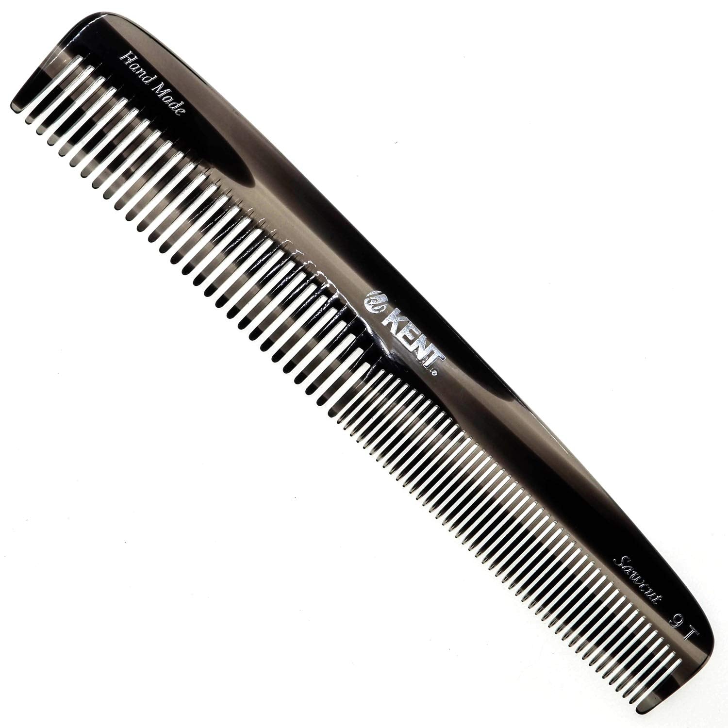 Kent 9T Black Graphite Fine Tooth and Wide Tooth Comb Detangler Hair Combs - Large Handmade and Saw-Cut Dressing Combs - Wet Hair Comb for Women and Durable Grooming for Men Made in England