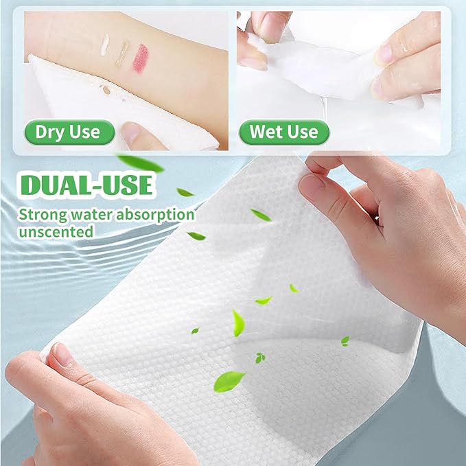 Disposable Face Towel, 200 Count Biodegradable Face Towels, for Washing Soft Cotton Dry Wipes Facial Cloths Towelettes for Washing and Drying, Facial Tissue for Cleansing
