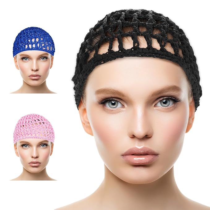 3-Pack Breathable Nylon Mesh Hair Nets for Women Soft Crochet Snood Cap for Sleeping, Salon, Shower & Food Service Silk Press, Wig, Bun & Daily Use Hair Cover