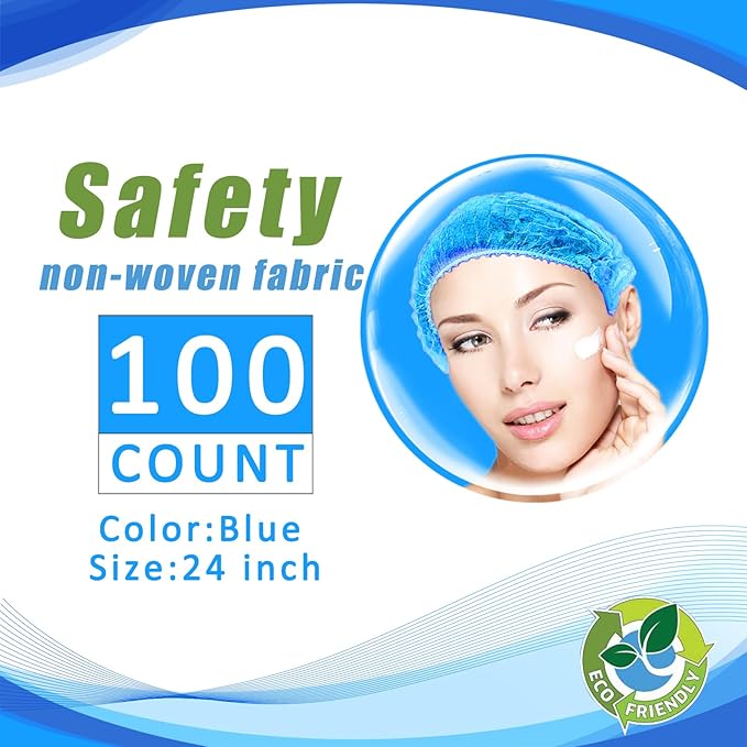 Disposable Bouffant Caps 100pcs,24inches Hair Net, Elastic Dust Cap for Food Service,Salon,Spa,Kitchen Head Cover