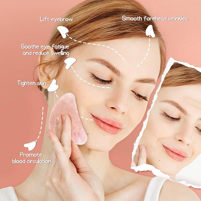 Flagest Rose Quartz Gua Sha Facial Tool, 100% Genuine Guasha Stone