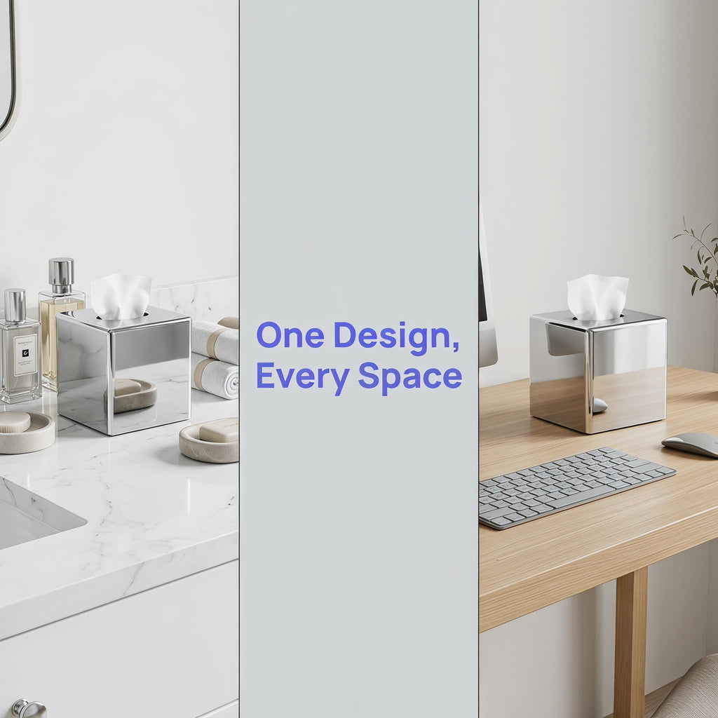 ABS Plastic Square Tissue Box Cover Facial Tissue Holder Silver Square Holder for Bathroom Vanity Countertops Bedroom Dresser Night Stand 5.38X5.38X5.11In Non-Stainless Steel