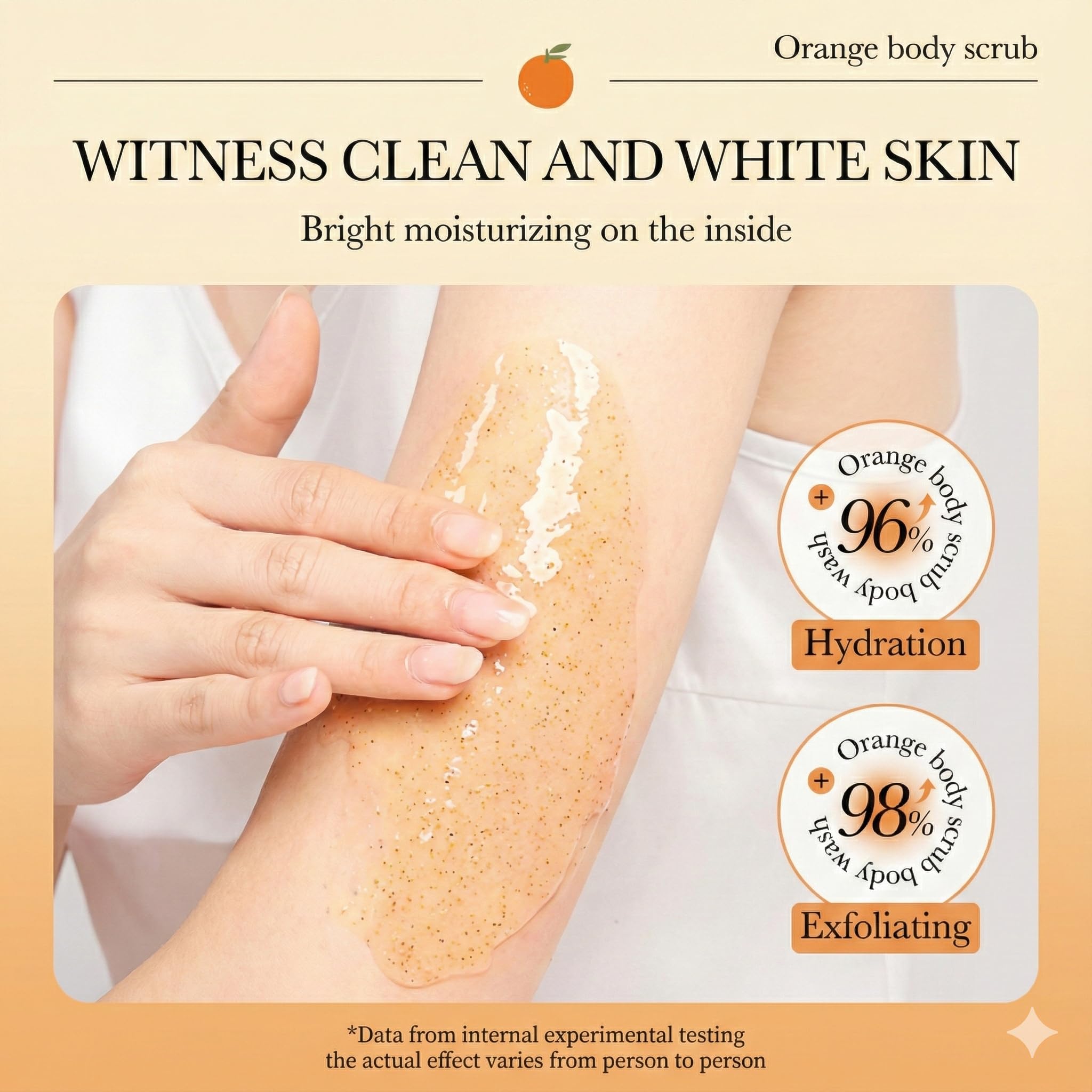 Wayfengli Orange Exfoliating Body Wash - [300ml] Vitamin C Brightening Shower Gel with Natural Scrub - Citrus Scented Mild Body Scrub for Glowing Skin & Roughness - Refreshing Daily Cleanser
