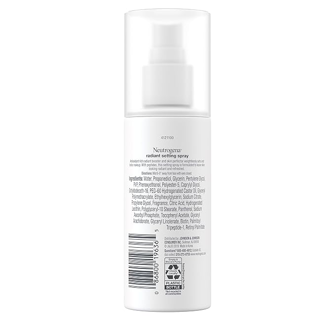 Neutrogena Healthy Skin Radiant Setting Spray, Long-Lasting Face Mist with Antioxidants & Pep-tides, Lightweight Hydrating Formula Locks Makeup for Glowing, Refreshed Skin, 3.4 fl. Oz