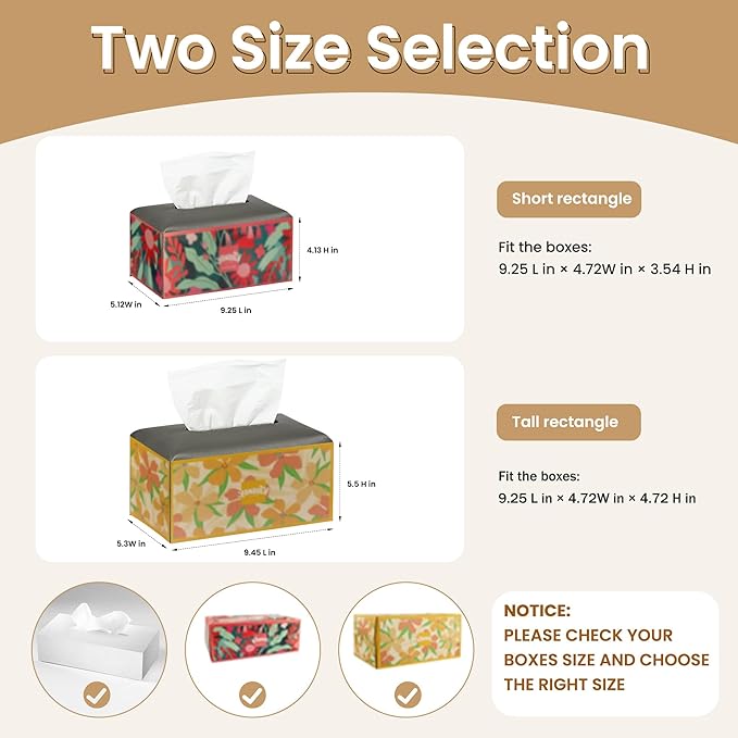 Long Tissue Box Cover, PU Leather Tissue Holder Rectangle, Facial Paper Organizer, Modern Dispenser for Bathroom, Kitchen, Home, Office, Tabletop (1, Grey, Tall)