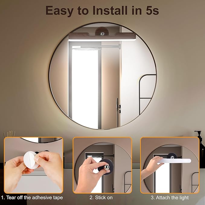 Benreom Rechargeable Vanity Light for Mirror, Dark Wood