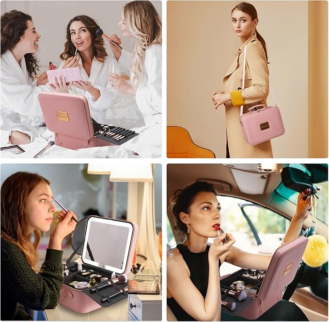 Mocado Travel Makeup Bag with Mirror Makeup Case with Brushes Dividers