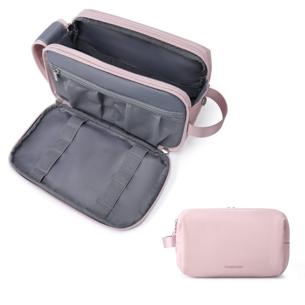 BAGSMART Toiletry Bag for Men, Travel Toiletry Organizer Dopp Kit Water-resistant Shaving Bag for Toiletries Accessories, Door Room Essentials,Pink-large