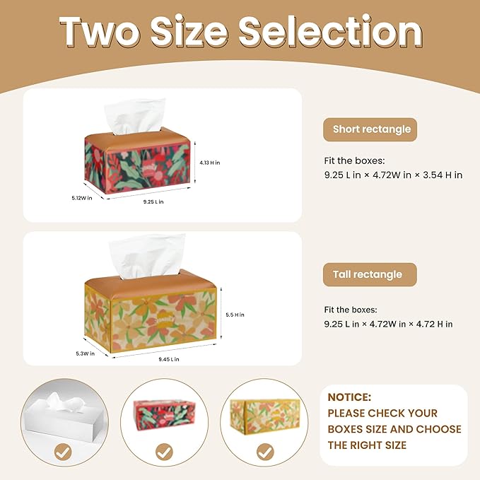 Long Tissue Box Cover, PU Leather Tissue Holder Rectangle, Facial Paper Organizer, Modern Dispenser for Bathroom, Kitchen, Home, Office, Tabletop (1, Brown, Tall)