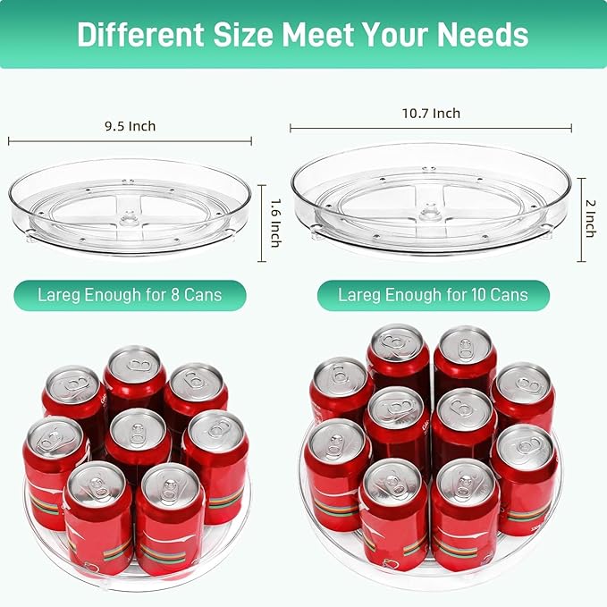 2 Pack Lazy Susan Organizer, 9.5 Inch, 10.7 Inch Lazy Susan Turntable for Cabinet, Turntable Organizer for Pantry Organizers and Storage, Non-Skid Fridge Organizer