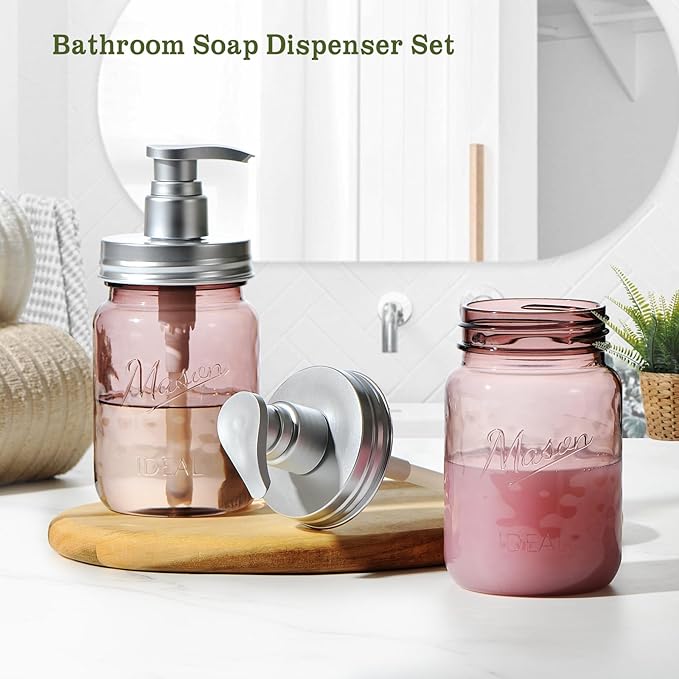Amolliar 16 Oz Plastic Soap Dispenser, Refillable Hand Dish Soap Dispenser - Vintage Rose Bottle with Silver Pump Lids, for Farmhouse Bathroom Kitchen, Includes 2 Extra Pump & Waterproof Label