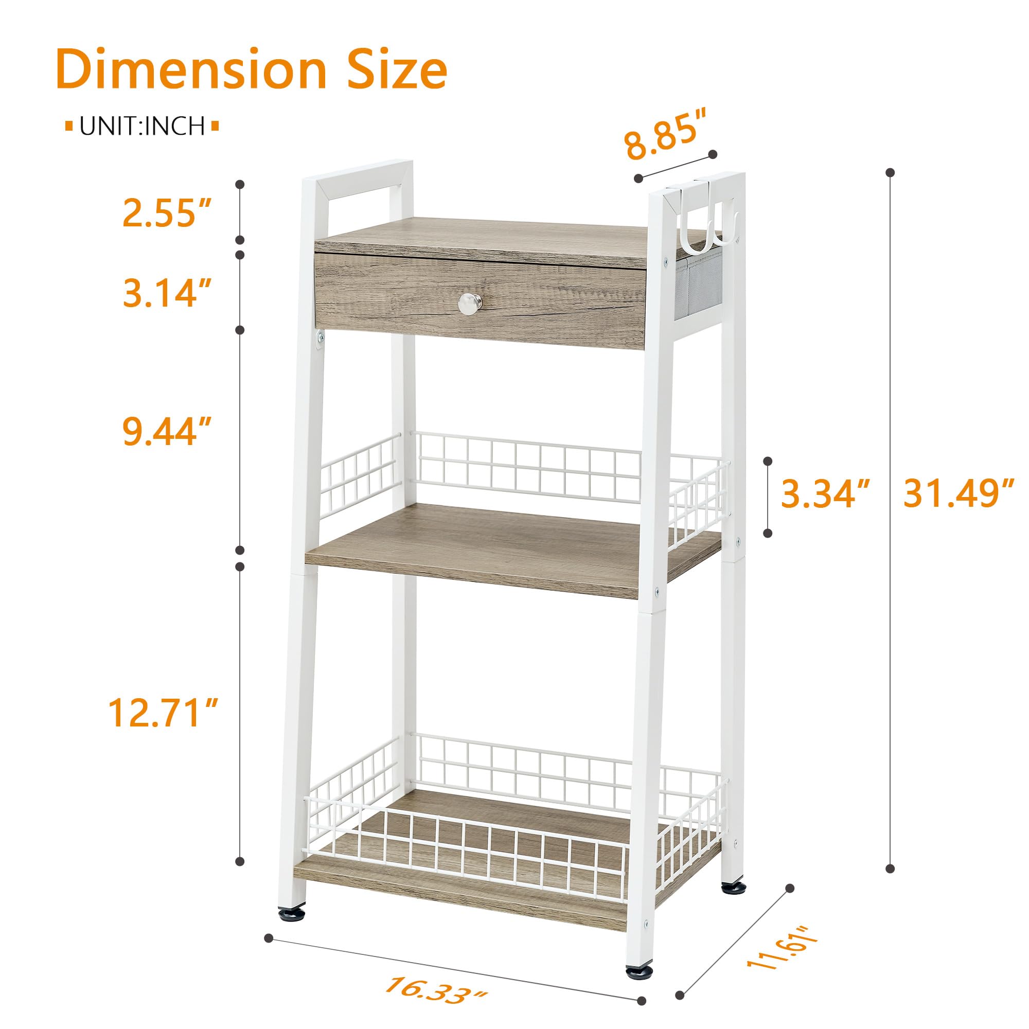 Gewudraw Bathroom Ladder Shelf with Drawer, 3-Tier Bathroom Storage, White
