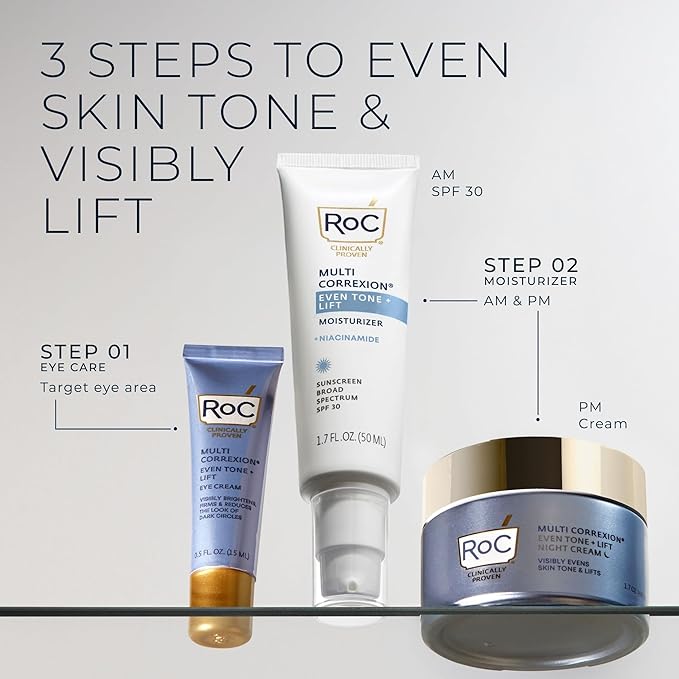 RoC Even Tone + Lift Moisturizing Night Cream, (New Look, Same Formula), Anti Aging, Formula for Dark Spots & Discoloration, Hydrating Skin Tone Corrector for Face & Neck (Packaging May Vary) - 1.7 oz