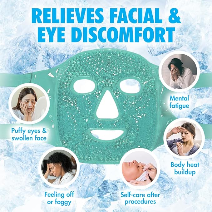 Perfect Remedy Face Ice Pack, Reusable Hot & Cold Ice Face Mask, Gel Compress for Helping with Puffy Eyes and aiding in Conditions of Swelling, Facial Spa Cooling Mask for Women and Men (Green)