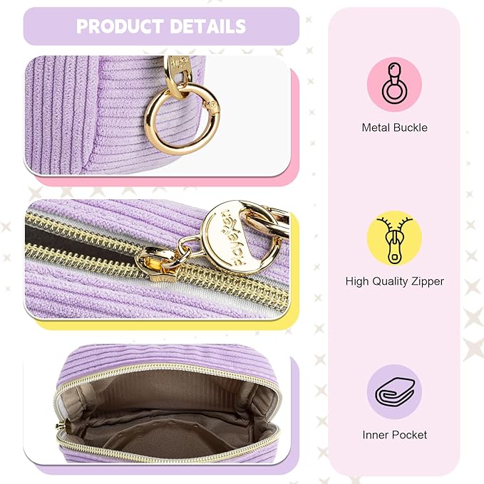 Playexen Period Bag for Purse, Corduroy Sanitary Napkin Storage Bag, Lilac