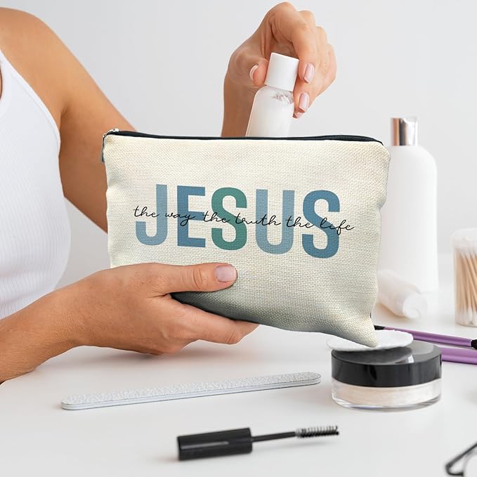 Likjad Christian Makeup Bag - Jesus Cosmetic Bag, Christian Gifts for Women & Girls, Inspirational Gifts, Bible Verse Bag