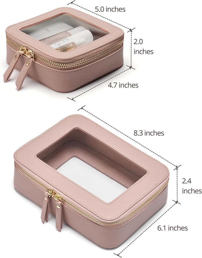 Popvibe Clear Makeup Case Toiletry Bag Travel Medium Clear Cosmetic Bag with Zipper, Make Up Bag Organizer Traveling TSA Approved Transparent Bag Car for Essentials, Mini & Medium, Mauve