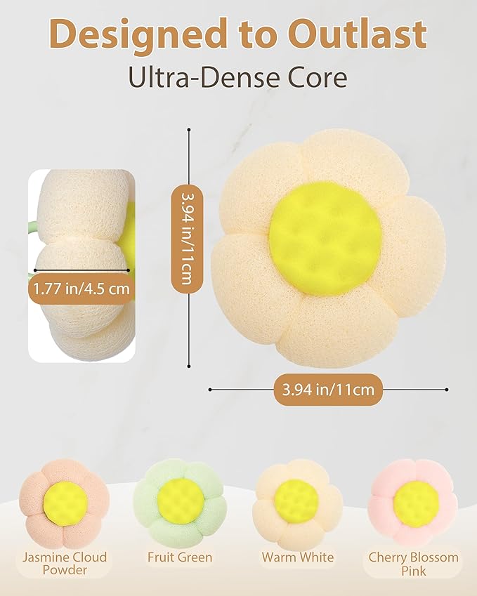2026 Upgrade 4 Pcs Super Soft Flower-Shaped Suction Cup Bath Sponge, Upgraded 2-in-1 Flower-Shaped Ball Exfoliating Bath loofah Cleaning Brush, Mesh Shower Body Sponge for Shower