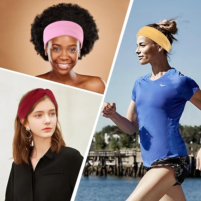 Stretchy Wide Headbands for Women - 12 Pcs Non Slip, Absorbed Sport Headband Soft Twist Knotted Headbands for Daily Life Yoga Workout(12 Color3)