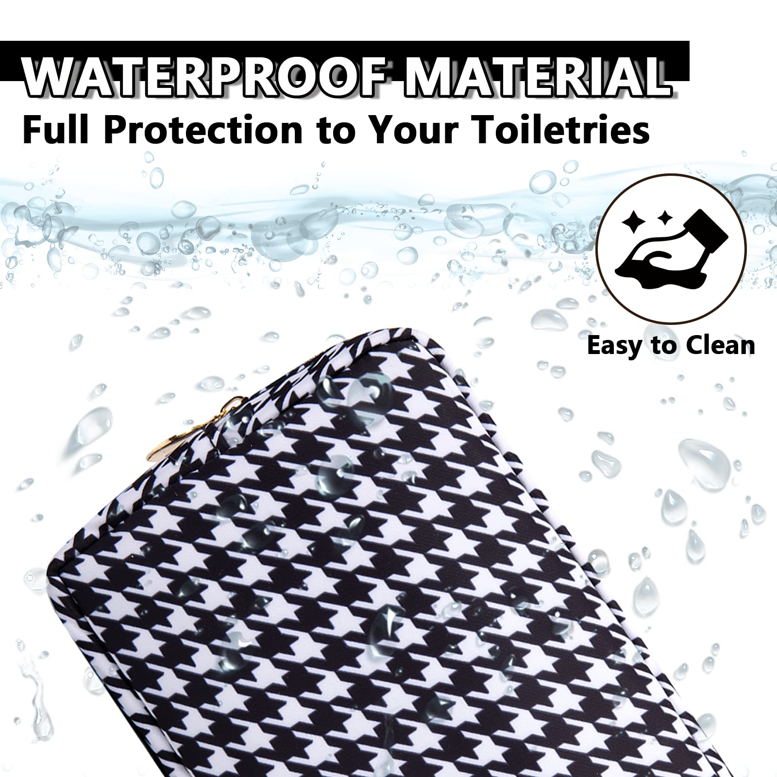 Small Makeup Bag Pouch for Purse，Nylon Travel Toiletry Storage Bag Cute Houndstooth Cosmetic Bag for Women Girls，Waterproof Makeup Organizer Bag Pouch Skincare Bag with Zipper (Small-Houndstooth)