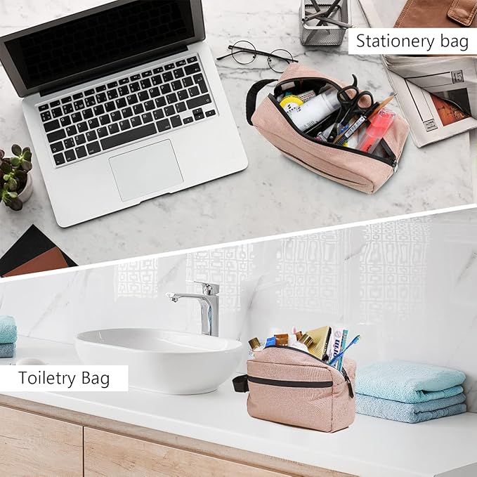 Travel Toiletry Bag for Women and Men, Water-resistant Shaving Bag for Toiletries Accessories, Foldable Storage Bags with Divider and Handle for Cosmetics Toiletries Brushes Tools (Pink)