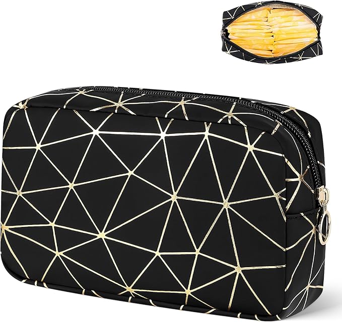Period Bag for Girls Womens, Leather Sanitary Napkin Storage Bag, Portable Menstrual Pad Bag Period Pads Pouch (Black Gold)