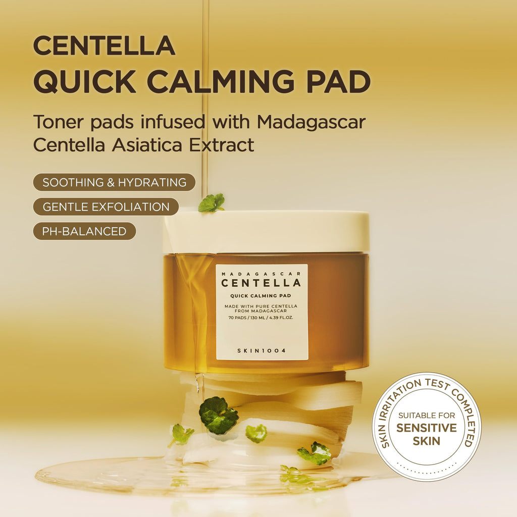 SKIN1004 Centella Quick Calming Pad, 70 Pads, Korean Face Toner Pad with Madagascar Centella Asiatica & Hyaluronic Acid, Hydrating & Soothing Facial Toner Pads for Gentle Exfoliation, Korean Skin Care