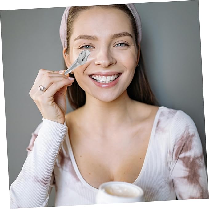 IWOWHERO Metal Eye Cream Applicator Stick with Spatula Versatile Skincare Tool for Face Cream for Circulation and Relaxation Silver Color