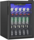 Erivess Compact Beverage Refrigerator, 105 Can/2.7 Cubic Feet Fridge with Glass Front Door for Soda, Beer or Wine, Under Counter Small Refrigerator with Adjustable Shelve & Digital Display(Black)